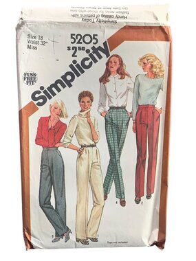 Simplicity 5205 Misses' Pants Sewing Pattern Size 18 80s